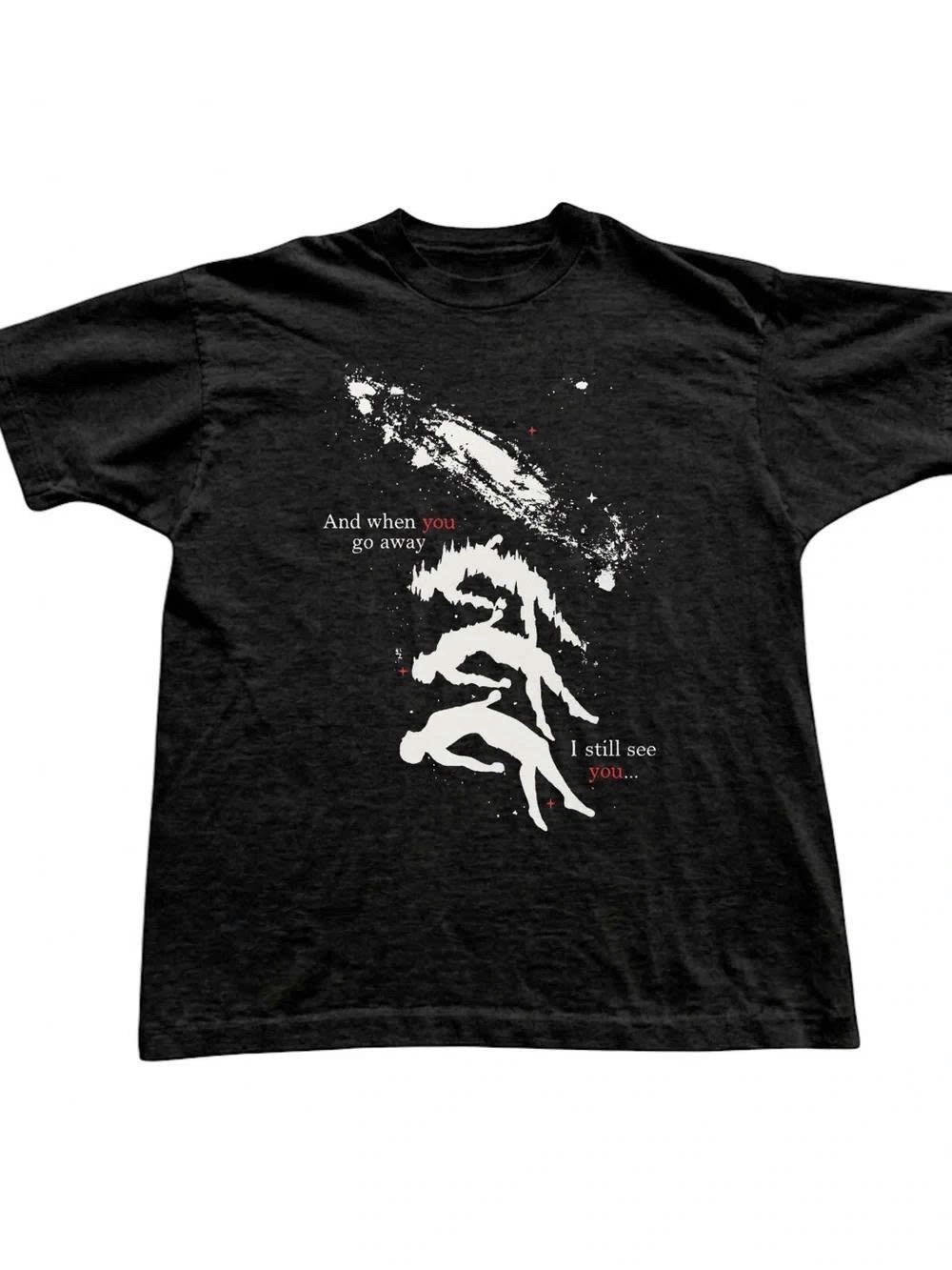 Black Short Sleeve Tee with White Graphic and Red Accents